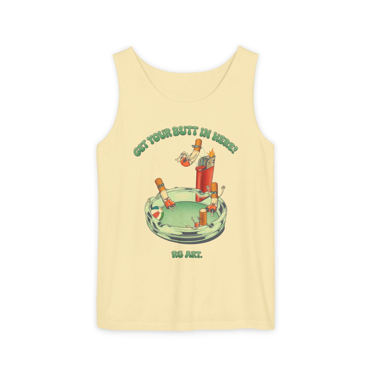 Tank Top — Retro Cocktail Ashtray Graphic "Get Your Butt in Here" Summer Tank