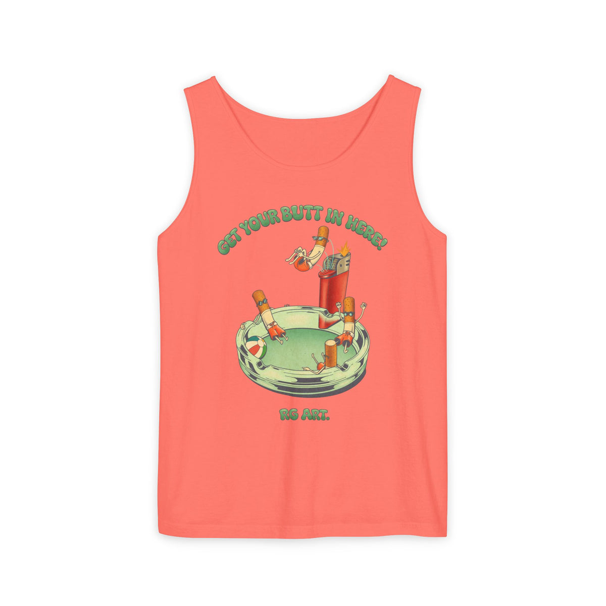 Tank Top — Retro Cocktail Ashtray Graphic "Get Your Butt in Here" Summer Tank