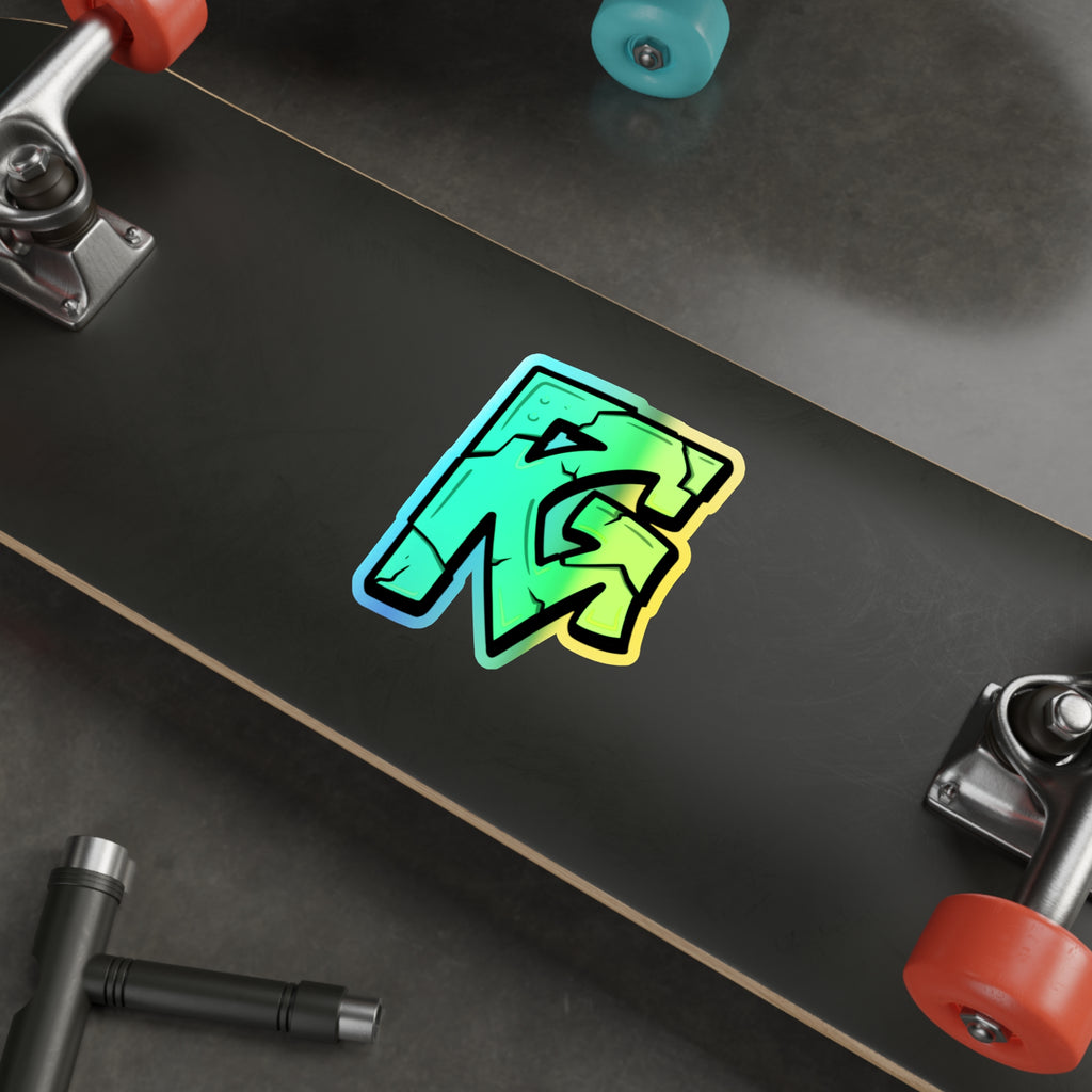 Holographic Graffiti Logo Die-Cut Sticker — Shiny Skateboard Decal