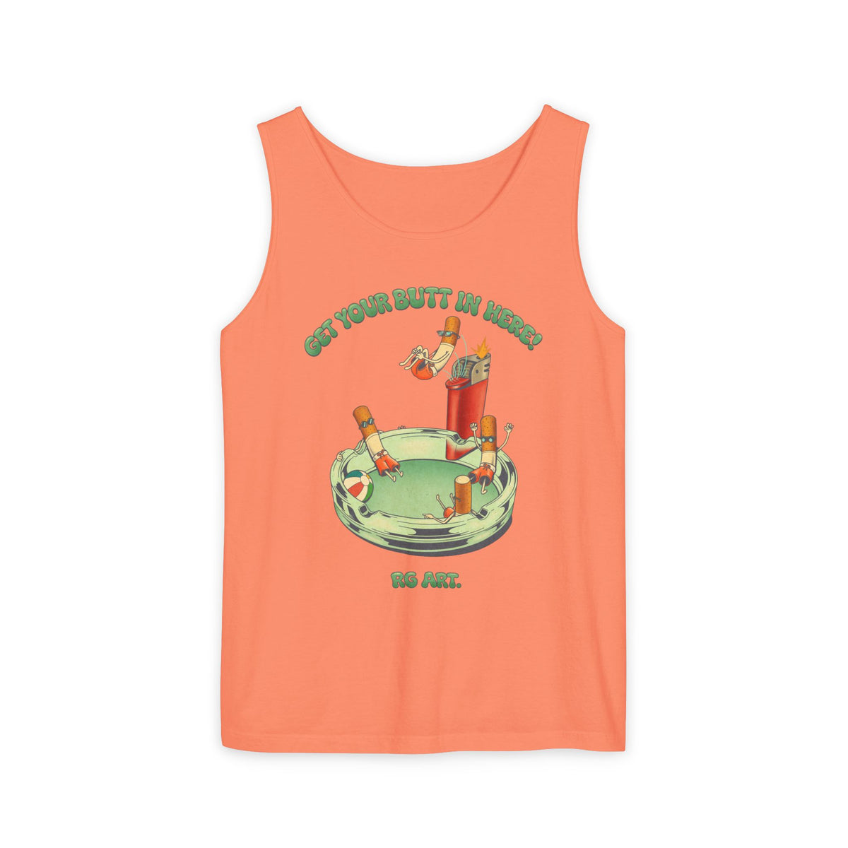 Tank Top — Retro Cocktail Ashtray Graphic "Get Your Butt in Here" Summer Tank