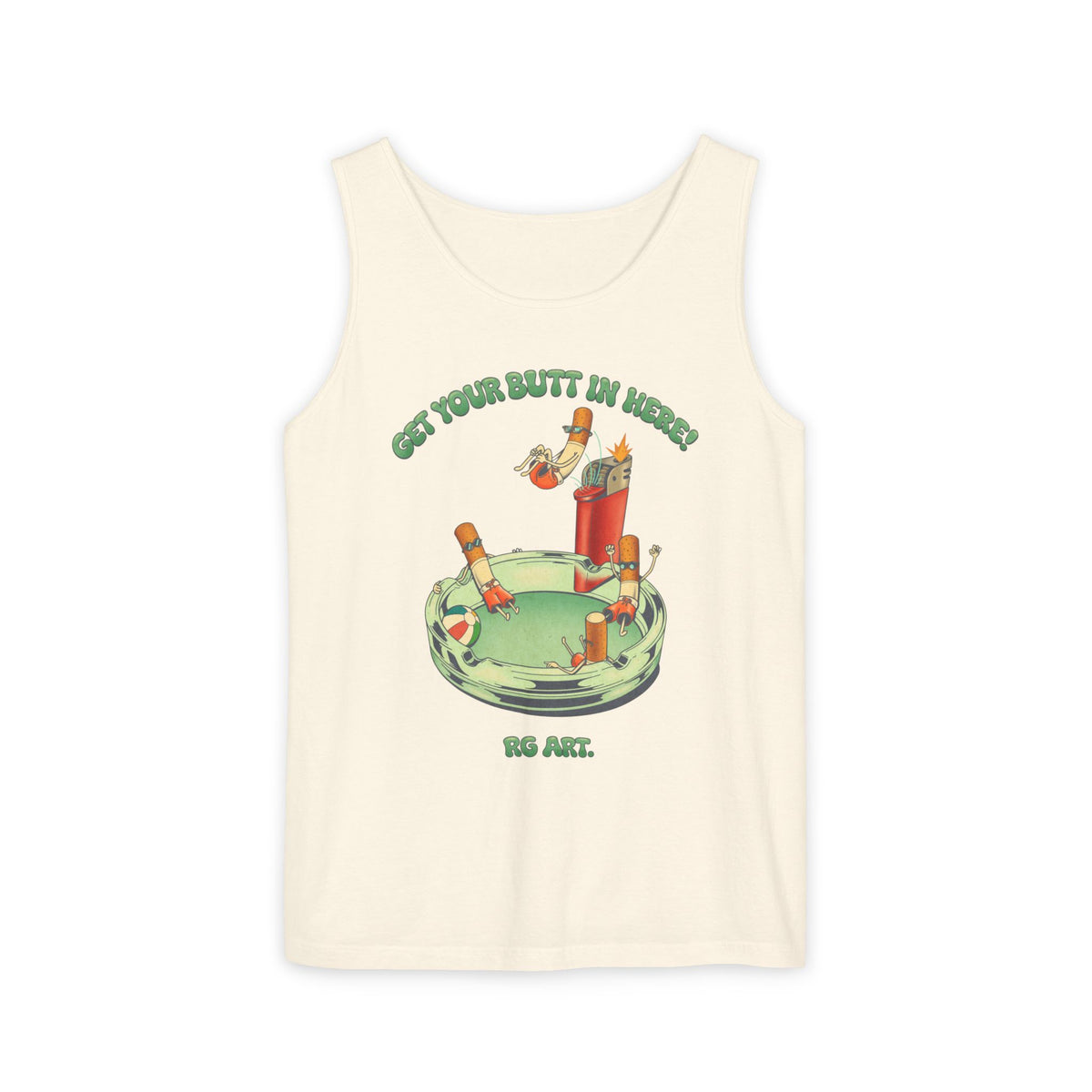 Tank Top — Retro Cocktail Ashtray Graphic "Get Your Butt in Here" Summer Tank