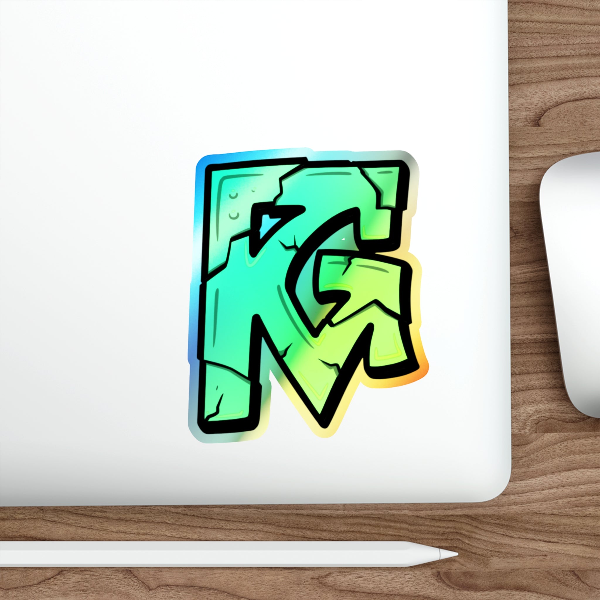 Holographic Graffiti Logo Die-Cut Sticker — Shiny Skateboard Decal